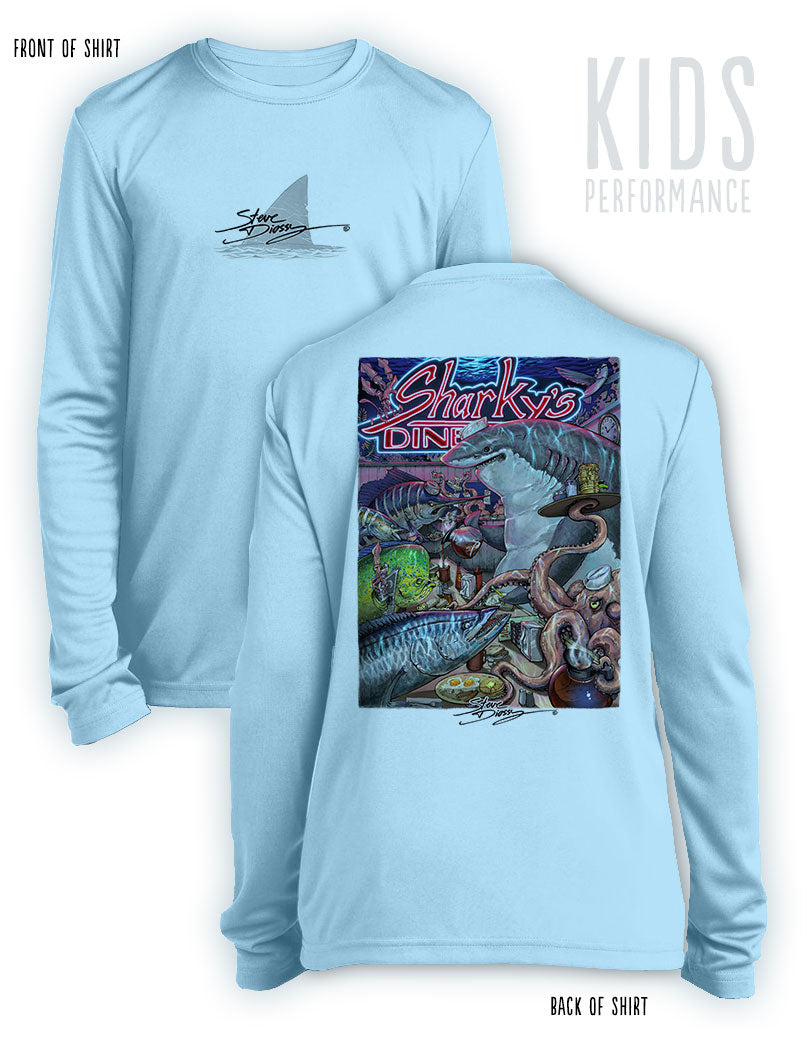 Sharky's Diner- KIDS Long Sleeve Performance Shirt- 100% Polyester